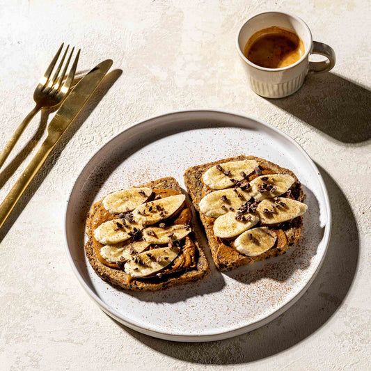 Peanut butter, banana, cocoa nibs and cinnamon
